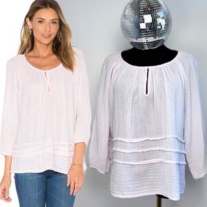Michael Stars Double Gauze‎ Keyhole Top Bloom Pink Boho Peasant Blouse Medium